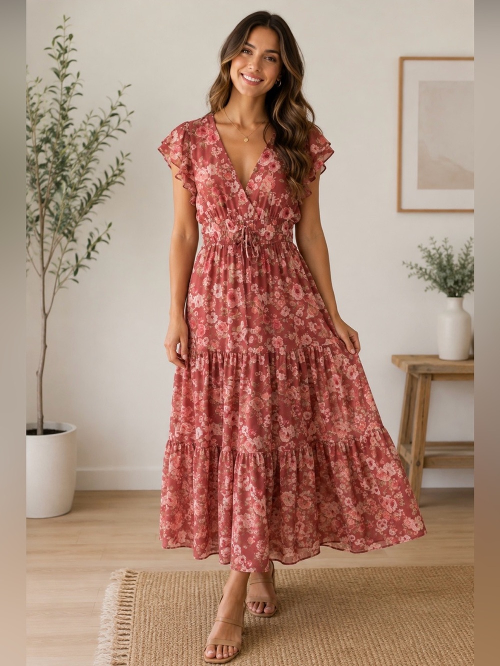 Altar'd State Rose Floral Tiered Maxi Dress